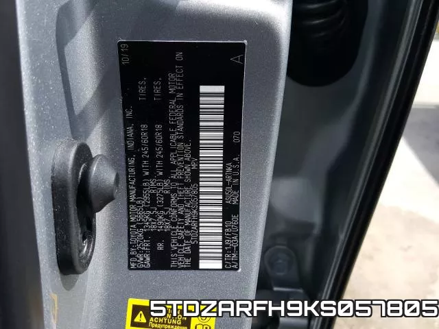 5TDZARFH9KS057805 фото 2