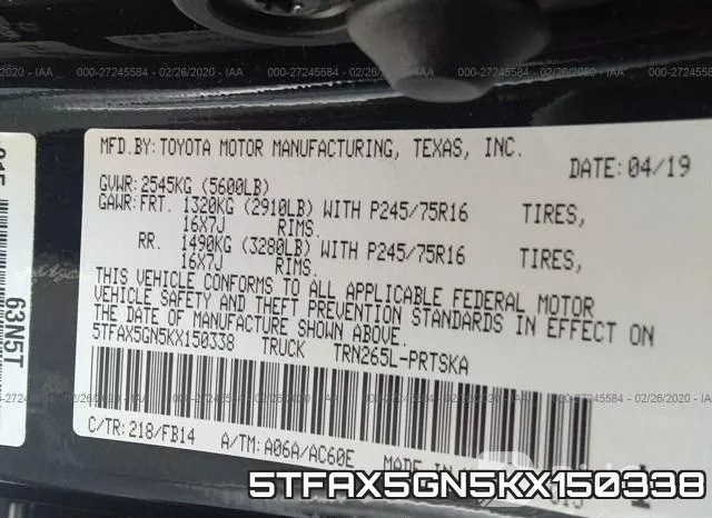 5TFAX5GN5KX150338 фото 10