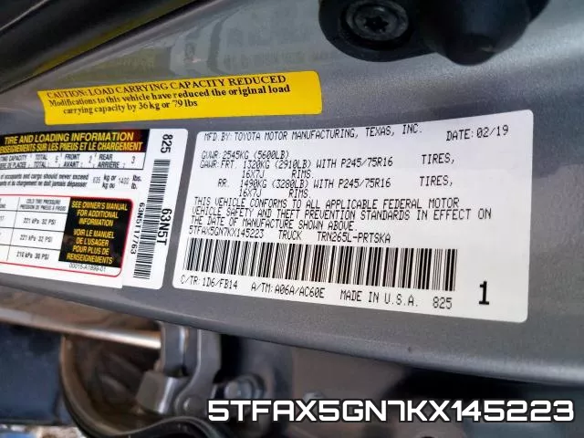 5TFAX5GN7KX145223 фото 2
