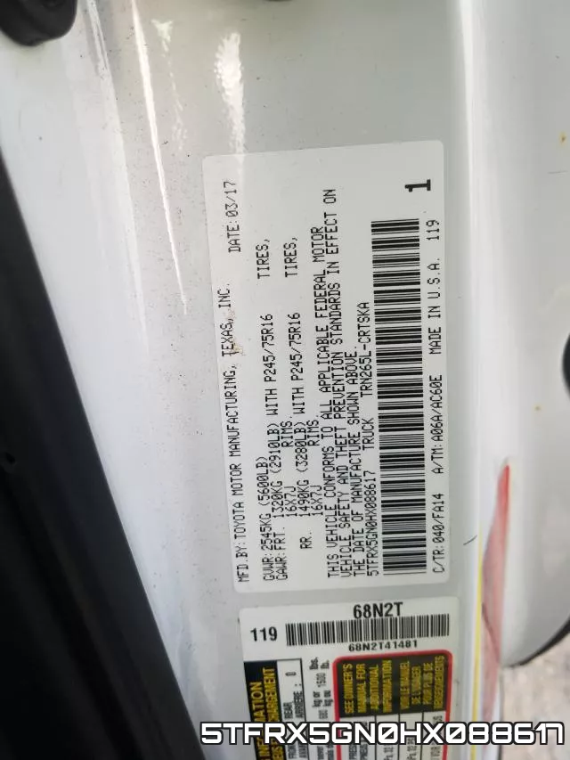 5TFRX5GN0HX088617 фото 2