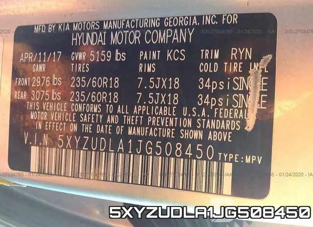 5XYZUDLA1JG508450 фото 10