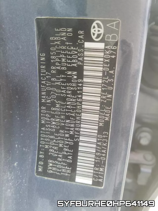 5YFBURHE0HP641149 фото 2