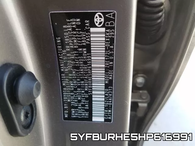 5YFBURHE5HP616991 фото 2