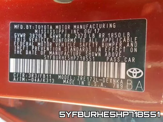 5YFBURHE5HP718551 фото 2