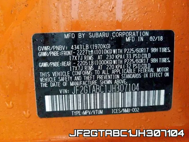 JF2GTABC1JH307104 фото 2
