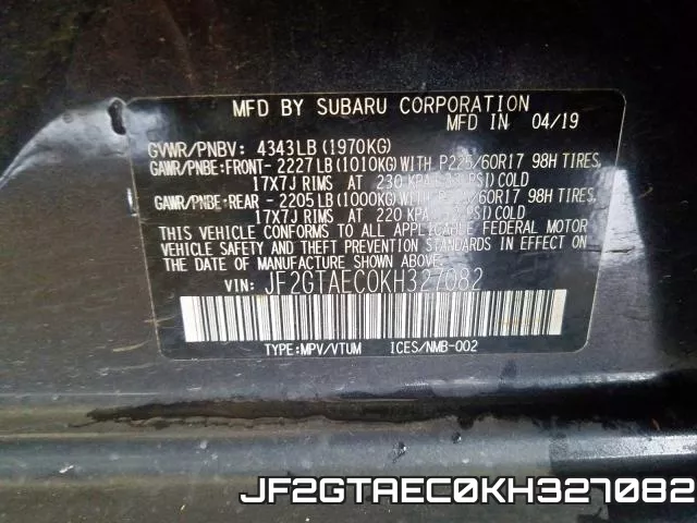 JF2GTAEC0KH327082 фото 2