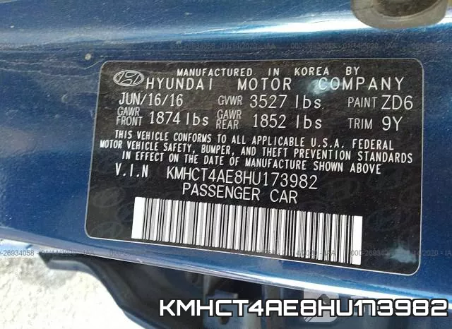 KMHCT4AE8HU173982 фото 9