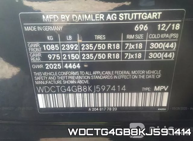 WDCTG4GB8KJ597414 фото 10