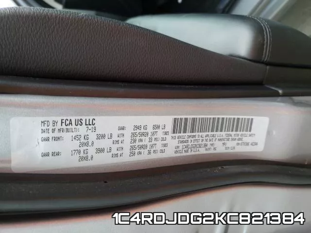1C4RDJDG2KC821384 фото 2