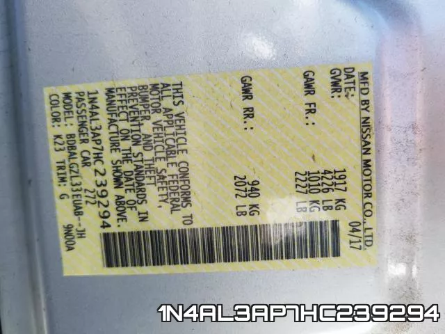 1N4AL3AP7HC239294 фото 2