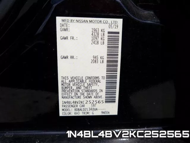 1N4BL4BV2KC252565 фото 2