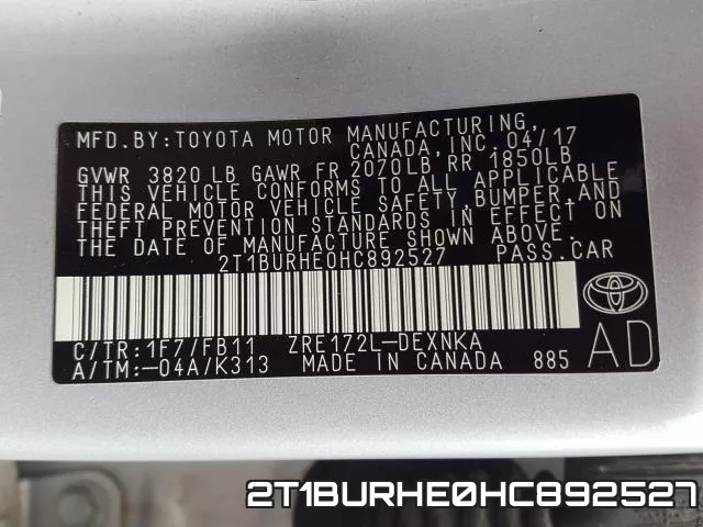 2T1BURHE0HC892527 фото 2