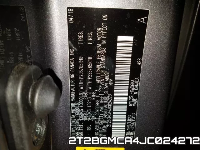 2T2BGMCA4JC024272 фото 2