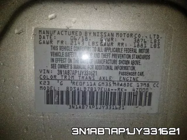 3N1AB7AP1JY331621 фото 2