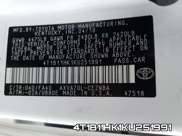 4T1B11HK1KU251991 фото 2