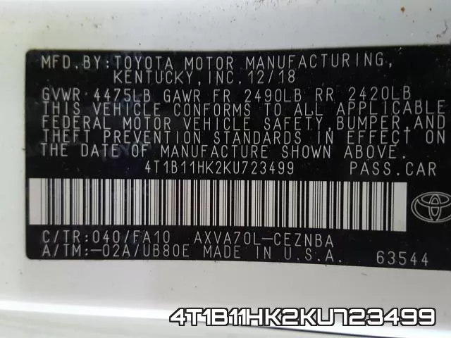 4T1B11HK2KU723499 фото 2