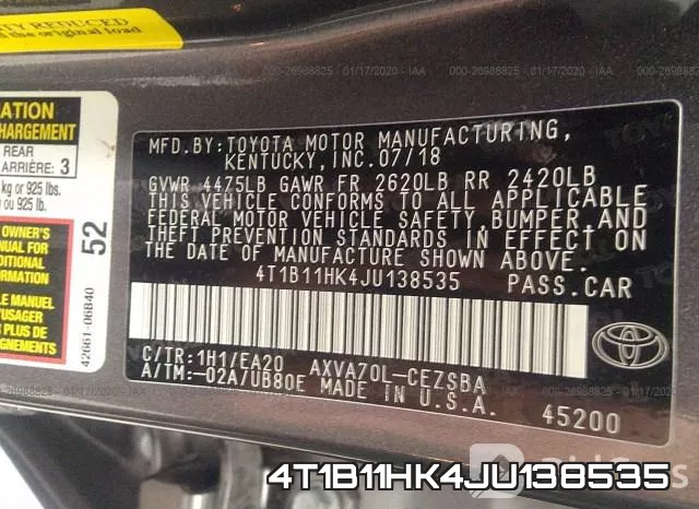 4T1B11HK4JU138535 фото 10