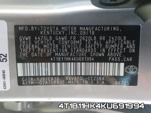 4T1B11HK4KU691994 фото 2
