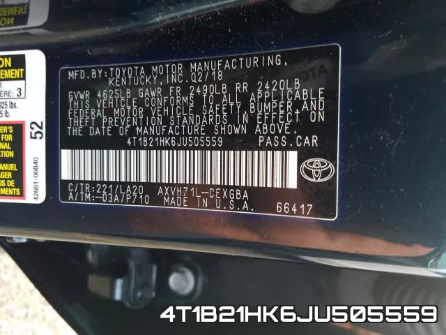 4T1B21HK6JU505559 фото 2