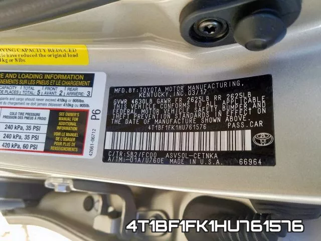4T1BF1FK1HU761576 фото 2