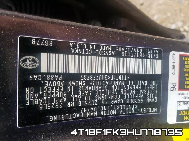 4T1BF1FK3HU778735 фото 2