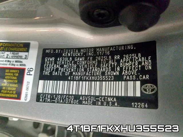 4T1BF1FKXHU355523 фото 2