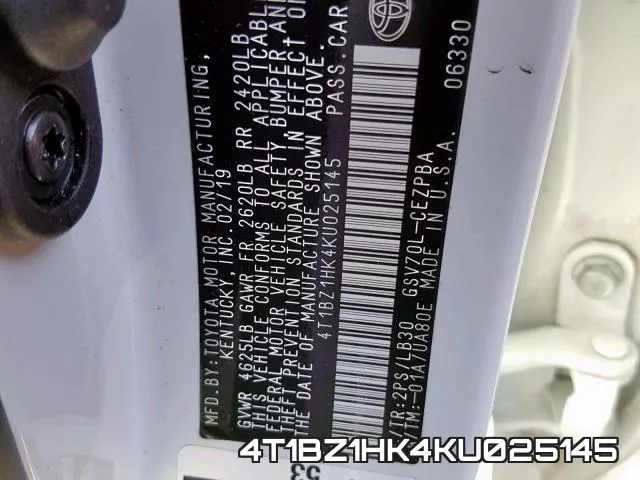 4T1BZ1HK4KU025145 фото 2