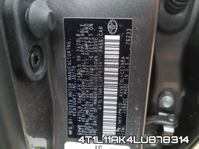 4T1L11AK4LU878314 фото 2