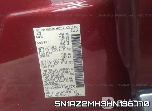 5N1AZ2MH3HN136770 фото 10