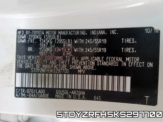 5TDYZRFH5KS297700 фото 2