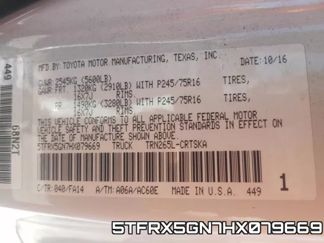 5TFRX5GN7HX079669 фото 2