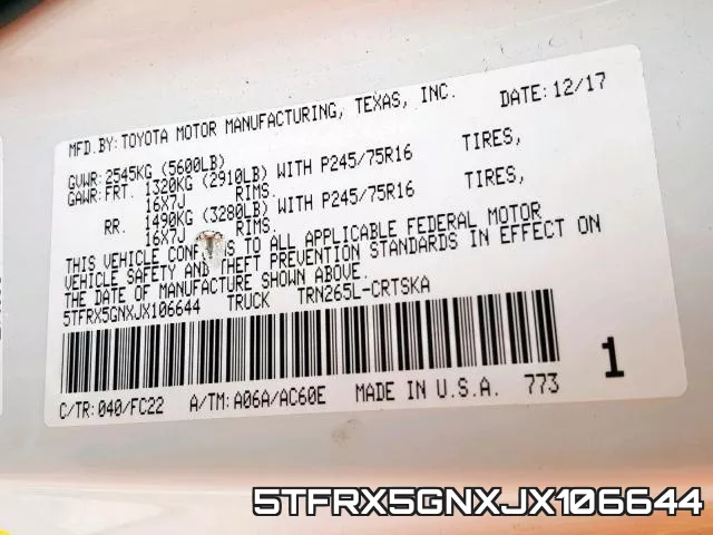 5TFRX5GNXJX106644 фото 2
