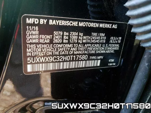 5UXWX9C32H0T17580 фото 2