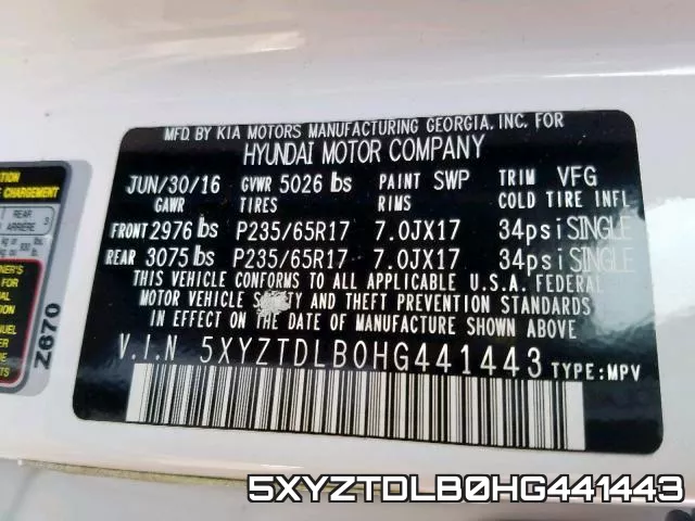 5XYZTDLB0HG441443 фото 2