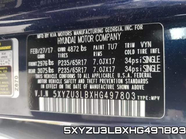 5XYZU3LBXHG497803 фото 2