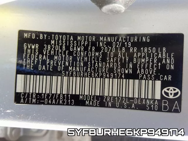 5YFBURHE6KP949174 фото 2