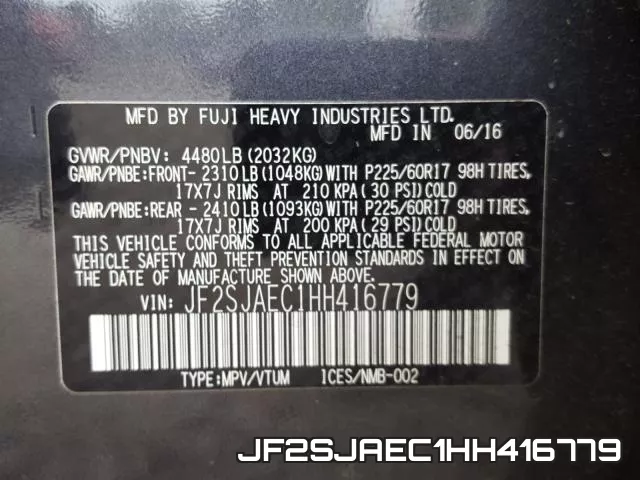 JF2SJAEC1HH416779 фото 2