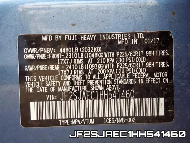 JF2SJAEC1HH541460 фото 2