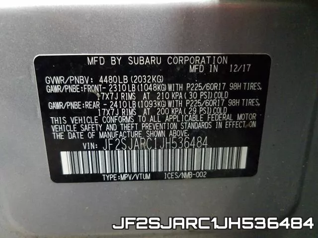 JF2SJARC1JH536484 фото 2