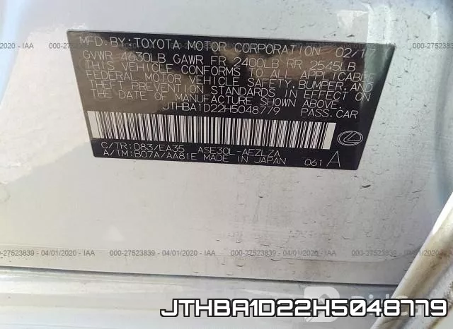 JTHBA1D22H5048779 фото 10