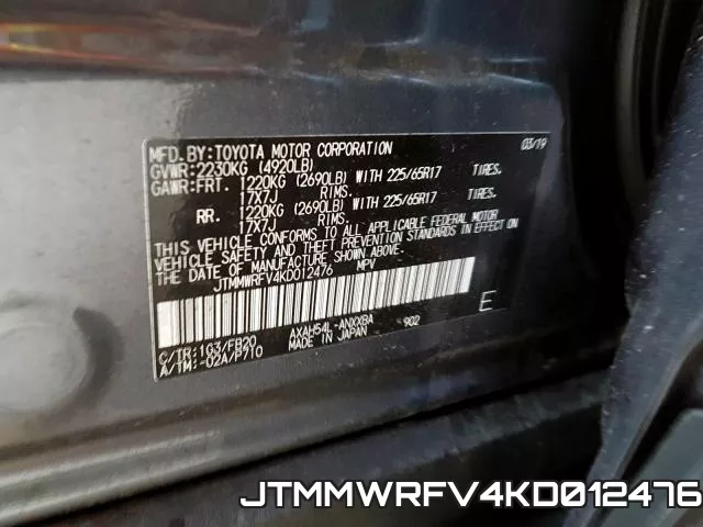 JTMMWRFV4KD012476 фото 2