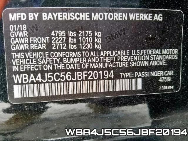 WBA4J5C56JBF20194 фото 2