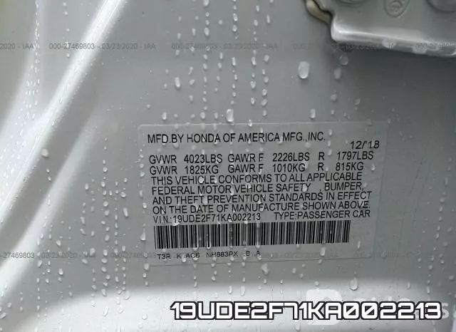 19UDE2F71KA002213 фото 10
