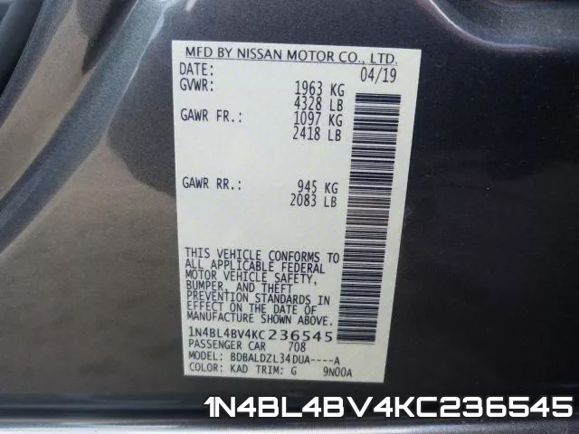 1N4BL4BV4KC236545 фото 2