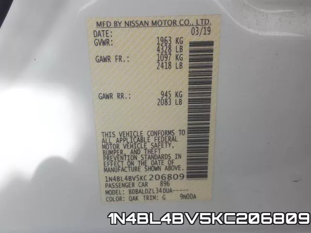 1N4BL4BV5KC206809 фото 2