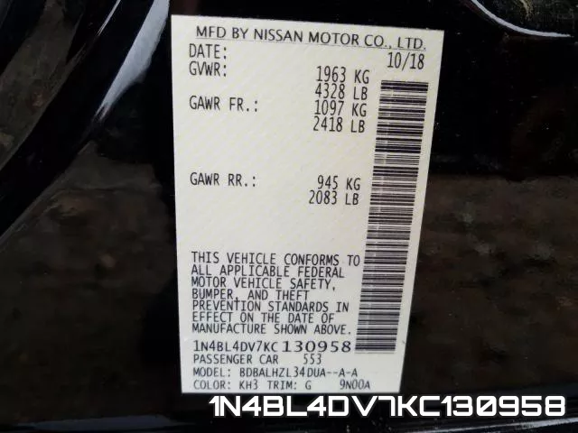 1N4BL4DV7KC130958 фото 2