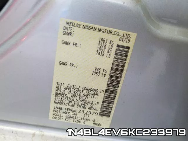 1N4BL4EV6KC233979 фото 2