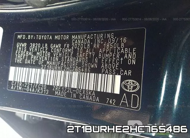 2T1BURHE2HC765486 фото 10