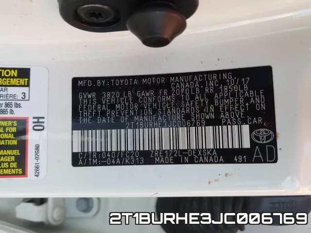 2T1BURHE3JC006769 фото 2