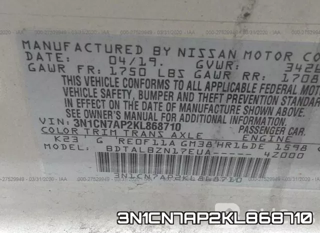 3N1CN7AP2KL868710 фото 10